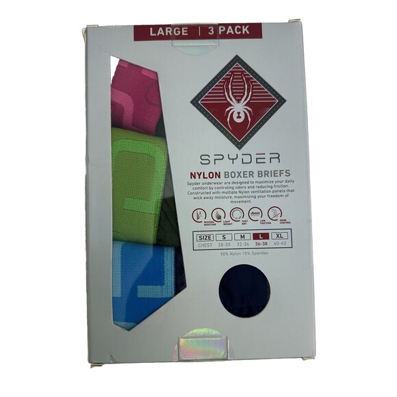 SPYDER Men’s Boxer Briefs Large Performance Nylon Fly Front Mesh 3 pair New - Picture 3 of 7